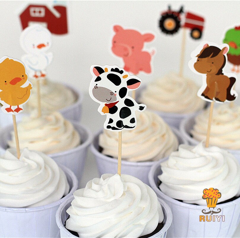 48  ȭ  ũ ׼  toppers  ũ  Ƽ ȣ/48 pcs Cartoon Animals Cake Accessory Cupcake Toppers For Kids Birthday Cake Decoration K